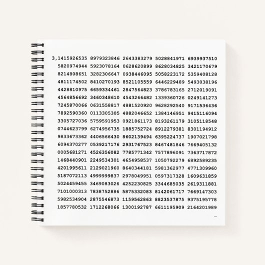 Carnet Numéro Pi 1000 Premiers Chiffres | Symbole mathéma (Devant)