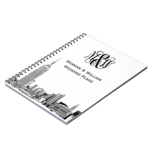 Carnet NYC Skyline Etched 01 Vine Script Monogramme (Côté gauche)
