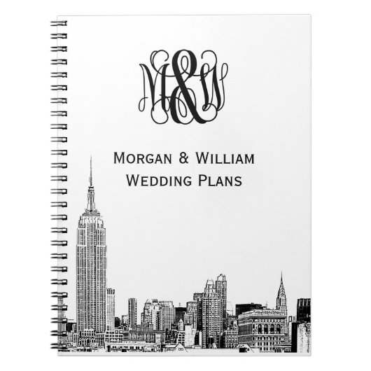 Carnet NYC Skyline Etched 01 Vine Script Monogramme (Devant)