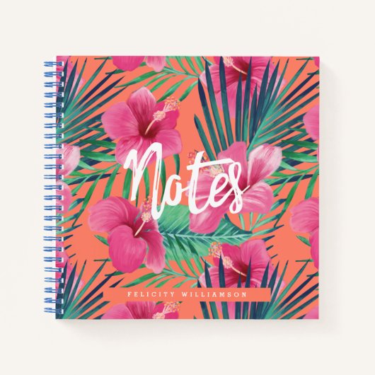 Carnet Oasis tropicale Aquarelle Palm & Hibiscus Floral (Devant)