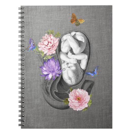 Carnet OBGYN Anatomie Florale Art Womb Baby Design 1 (Devant)