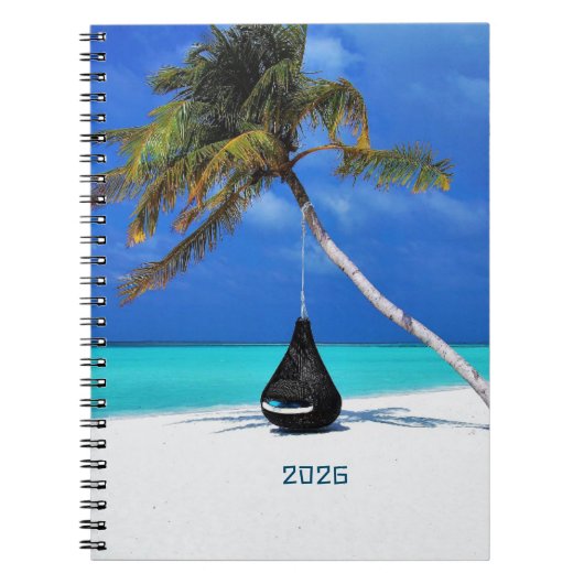 Carnet Objectifs 2026 Plage et Palmier Tableau Magnétique (Devant)