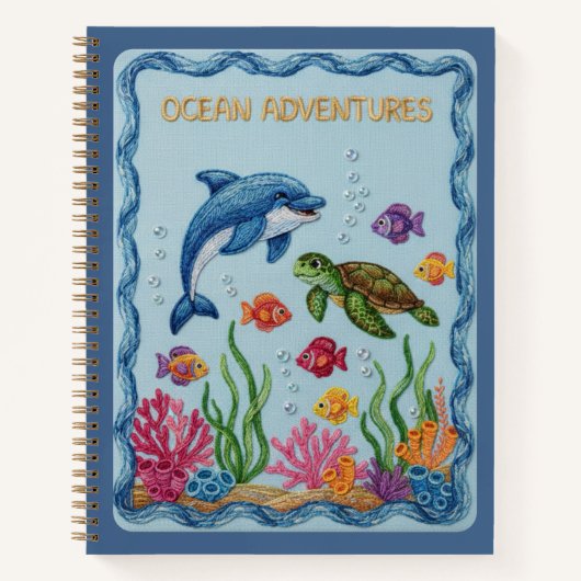 Carnet Ocean Adventures Embroidered Dolphin & Turtle (Devant)