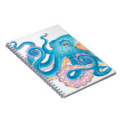 Carnet Octopus bleu Kraken Orange Rose Aquarelle (Côté Droit)
