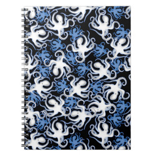 Carnet Octopus noir, blanc et bleu Motif sans couture