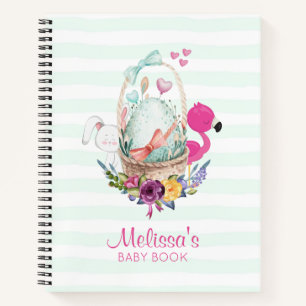 Carnet Oeuf mou dans un panier avec Flamant rose et lapin