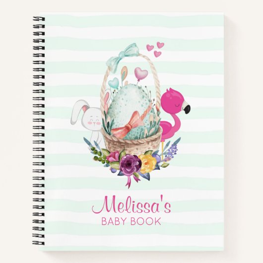 Carnet Oeuf mou dans un panier avec Flamant rose et lapin (Devant)