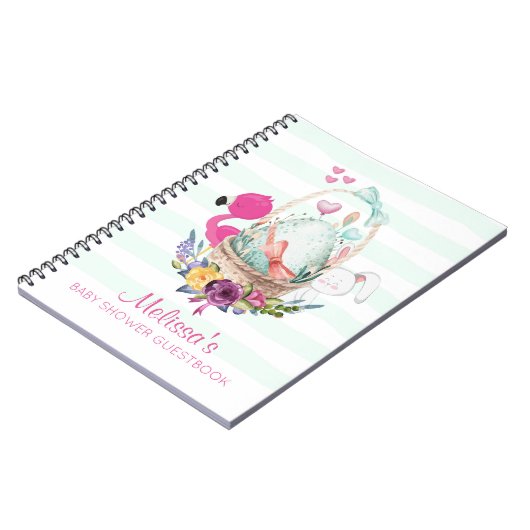 Carnet Oeuf mou dans un panier avec Flamant rose et lapin (Côté gauche)