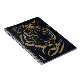 Carnet Œuvre d'art au tigre noir et or de style luxe pail