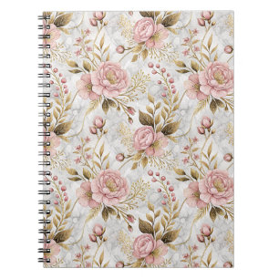 Carnet Œuvre d'art florale botanique Pivoine rose et Saug