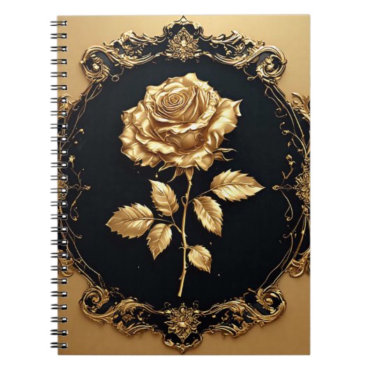 Carnet Œuvre d'art Rose Dorée avec Élément Décoratif Orné (Devant)