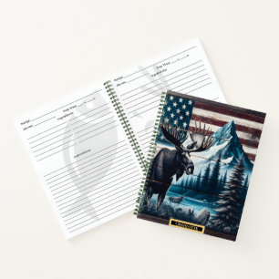 Carnet Oie avec montagnes et drapeau arrière-plan