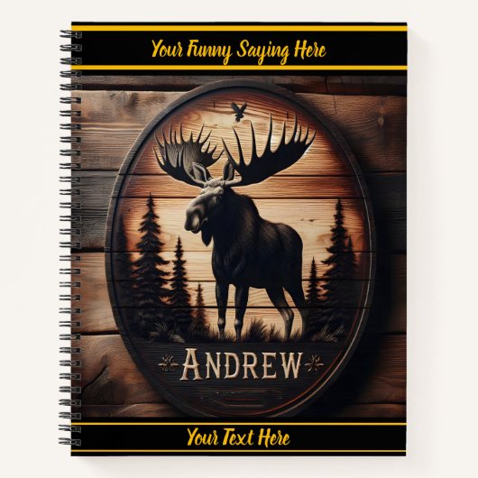 Carnet Oie sculptée en bois sur une scène forestière (Devant)