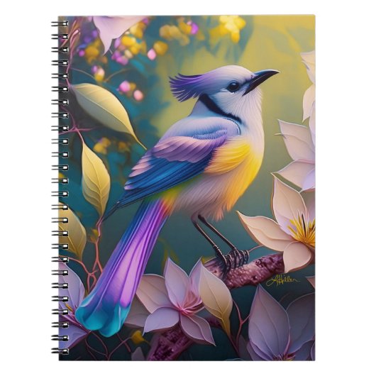 Carnet Oiseau à poitrine jaune violet (Devant)