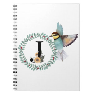 Carnet Oiseau avec couronne avec lettre "J"