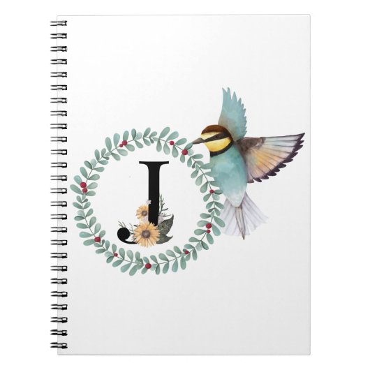 Carnet Oiseau avec couronne avec lettre "J" (Devant)