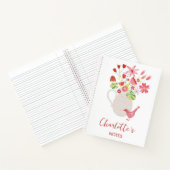 Carnet Oiseau avec pichet de fleurs nom personnalisé (Intérieur)