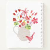 Carnet Oiseau avec pichet de fleurs nom personnalisé (Dos)