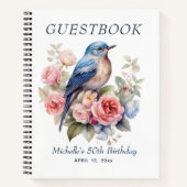 Carnet Oiseau Bleu Fleur Rose 50e Anniversaire (Devant)