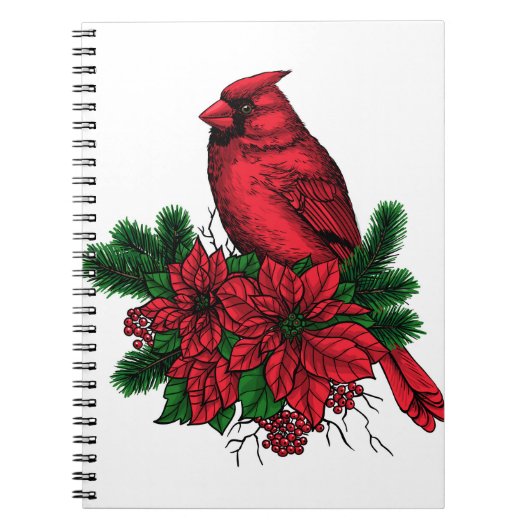 Carnet Oiseau cardinal, illustration de Noël (Devant)