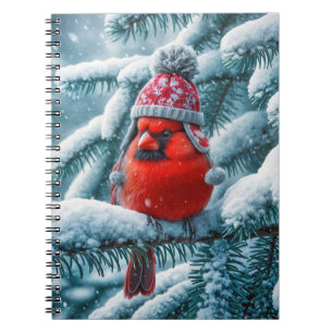 Carnet Oiseau cardinal rouge portant un Casquette d'hiver