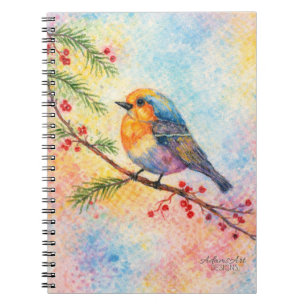 Carnet Oiseau chanteur hivernal coloré sur branche de bai