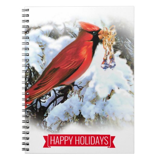 Carnet oiseau rouge dans la neige - Joyeuses fêtes (Devant)