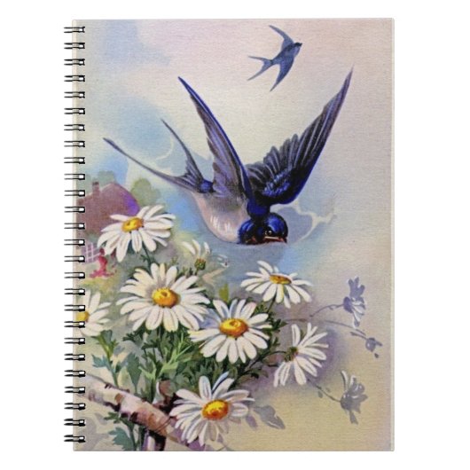 Carnet Oiseau vintage aux fleurs NoteBook (Devant)