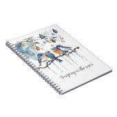 Carnet Oiseaux Bleus Orange Chantant sous la Pluie (Côté Droit)