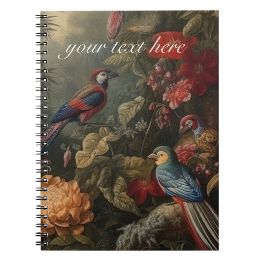 Carnet oiseaux botaniques vintages personnalisables (Devant)