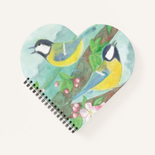 Carnet Oiseaux chantant sur une branche d'arbre en fleurs