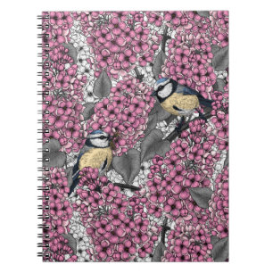 Carnet Oiseaux dans le jardin lilas rose