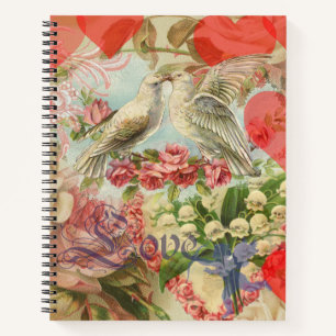 Carnet Oiseaux de l'amour Vintage Antique Cœur