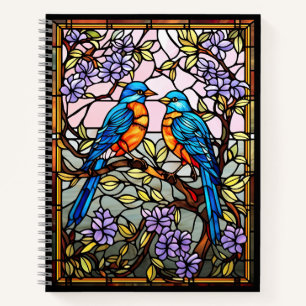 Carnet Oiseaux de verre coloré sur les branches de fleurs