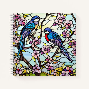 Carnet Oiseaux de verre coloré sur les branches de fleurs