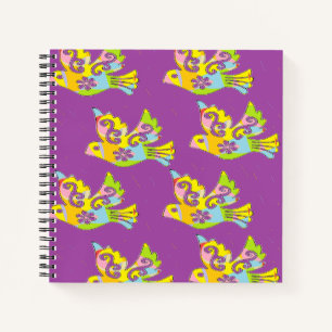 Carnet oiseaux décoratifs sur violet