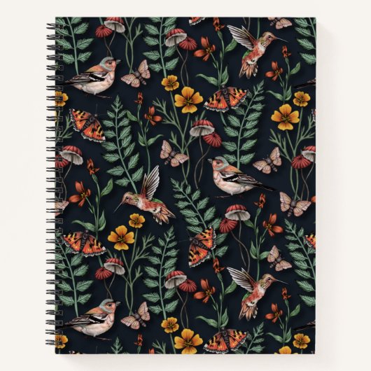 Carnet Oiseaux du jardin foncé et papillons (Devant)