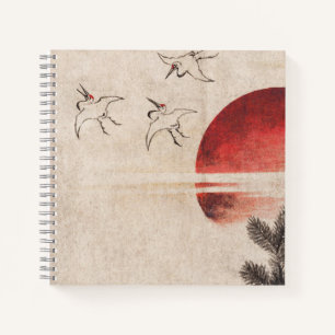 Carnet Oiseaux et coucher du soleil par Katsushika Hokusa