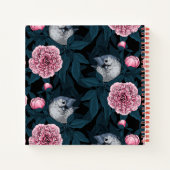 Carnet Oiseaux et fleurs de pivoines roses avec feuille (Dos)