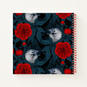 Carnet Oiseaux et fleurs de pivoines rouges avec feuilles (Dos)