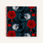 Carnet Oiseaux et fleurs de pivoines rouges avec feuilles (Devant)