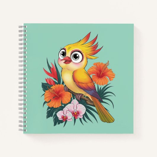 Carnet Oiseaux jaunes adorables avec fleurs (Devant)