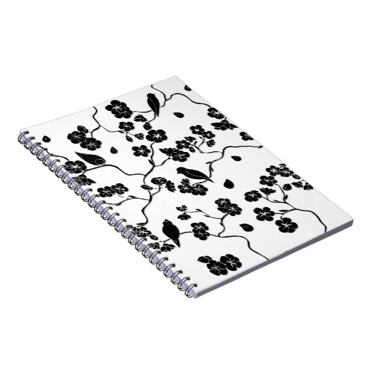 Carnet Oiseaux Motifs noirs et blancs sur les fleurs de c (Côté Droit)
