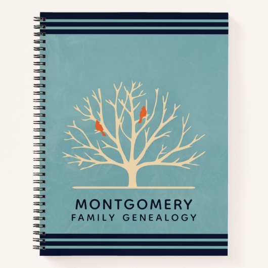 Carnet Oiseaux oranges modernes dans un grand arbre généa (Devant)