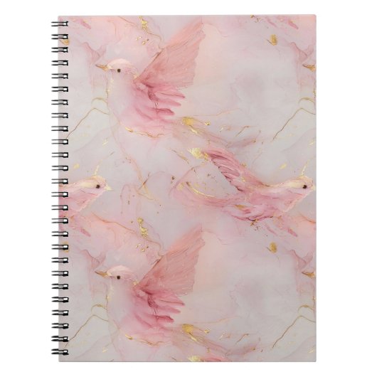 Carnet Oiseaux roses blush doré (Devant)