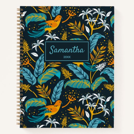 Carnet Oiseaux tropicaux & Nature Motif, Jaune & Bleu (Devant)