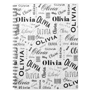 Carnet Olivia Nom Personnalisé Noir Blanc 