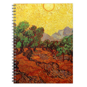 Carnet Oliviers avec ciel jaune et soleil