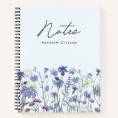 Carnet Ombre de Fleur sauvage d'aquarelle bleu monogramme (Devant)