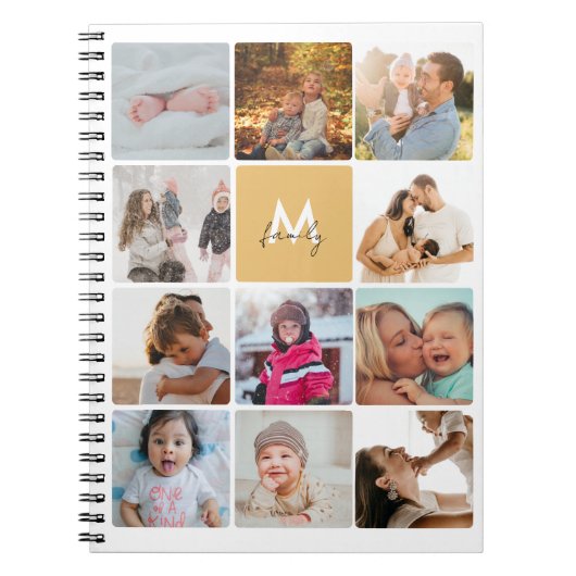 Carnet Onze Collage de photos Simple Monogramme Famille (Devant)